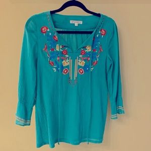 Joy Joy Teal embroidered blouse